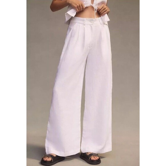 Faithfull The Brand Circa Linen Pants High Waisted Wide Leg Trousers White 4 - Picture 1 of 11